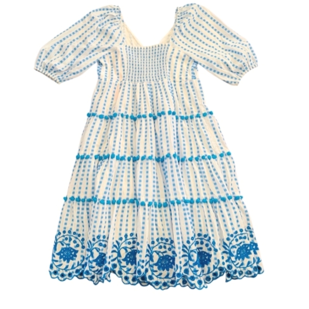 LILLY PULITZER SIDNEY MIDI DRESS BLUE FLARE GINGHAM STRIPE JACQUARD SIZE 8 - Picture 3 of 7